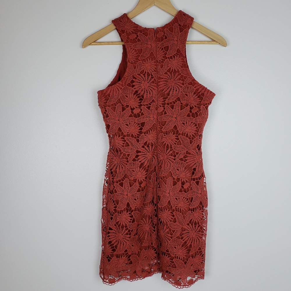 JOA Orange Floral Dress Lace Zip Up - Picture 4 of 8